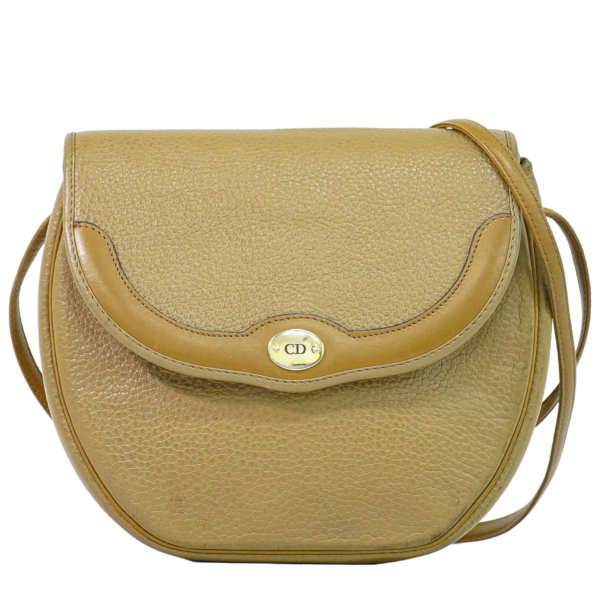 Dior Leather Shoulder Bag Pochette Beige