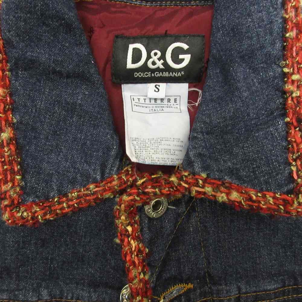 Dolce & Gabbana D&G Tag Tweed Piping Denim Jacket Y2k Indigo Blue — view 6
