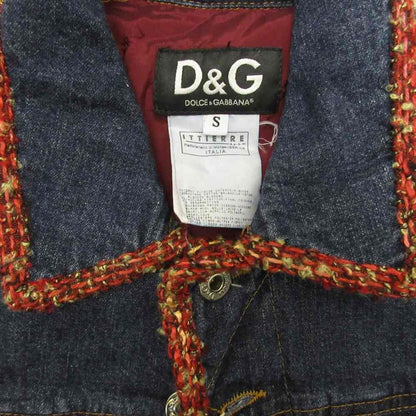 Dolce & Gabbana D&G Tag Tweed Piping Denim Jacket Y2k Indigo Blue — view 6