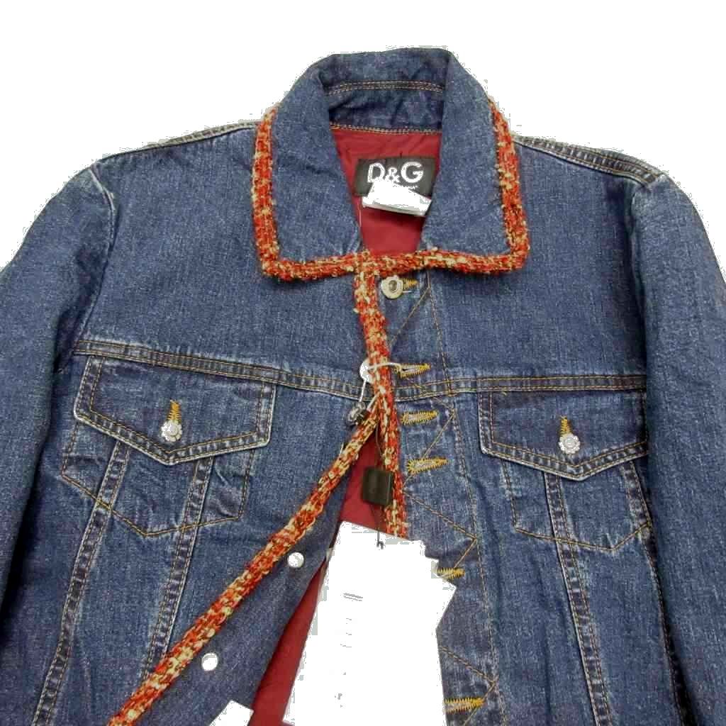 Dolce & Gabbana D&G Tag Tweed Piping Denim Jacket Y2k Indigo Blue — view 3