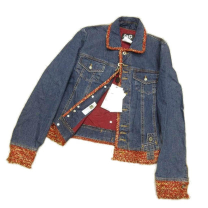 Dolce & Gabbana D&G Tag Tweed Piping Denim Jacket Y2k Indigo Blue