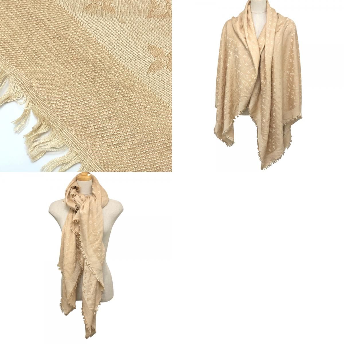 Louis Vuitton Shawl Monogram Dune Silk Beige Scarf — view 9