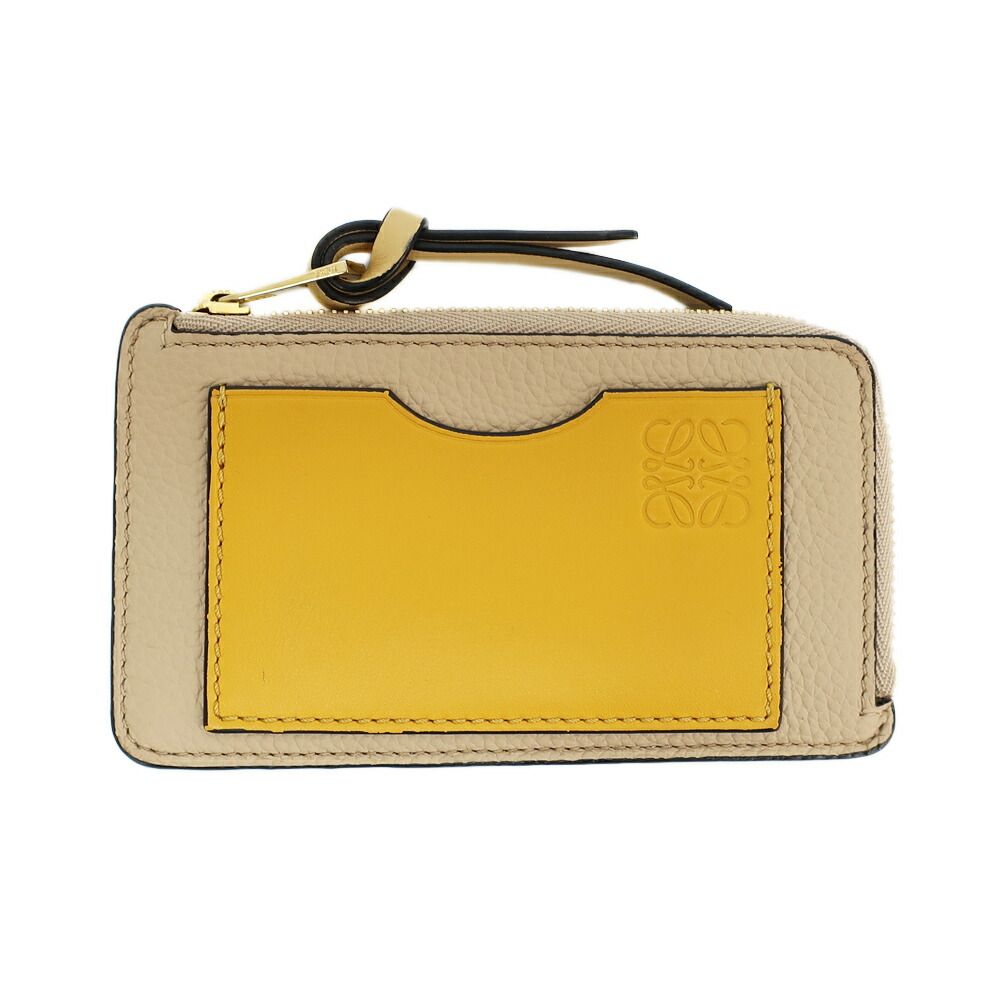 Loewe Ten Card Holder Coin Case Yellow Leather Anagram Logo