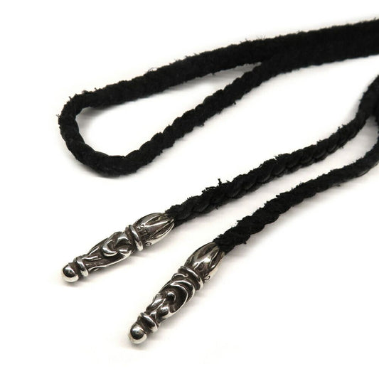 Chrome Hearts Necklace Scroll Leather Braid 925 Sterling Silver String