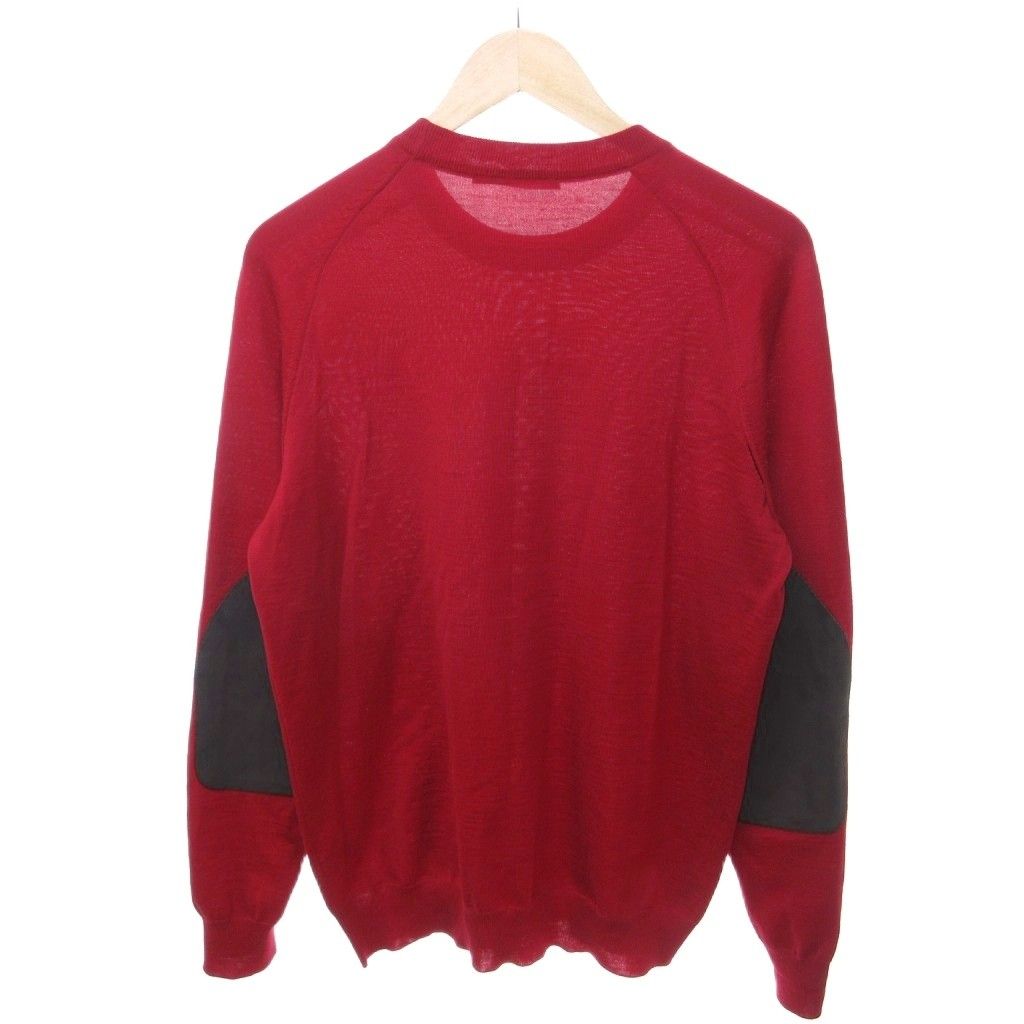 Louis Vuitton Elbow Patch Knit Sweater Crew Neck Wool Red Lightweight M HW — view 2