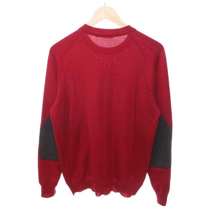 Louis Vuitton Elbow Patch Knit Sweater Crew Neck Wool Red Lightweight M HW — view 2