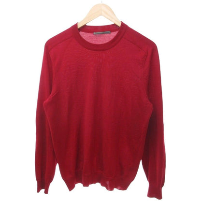 Louis Vuitton Elbow Patch Knit Sweater Crew Neck Wool Red Lightweight M HW