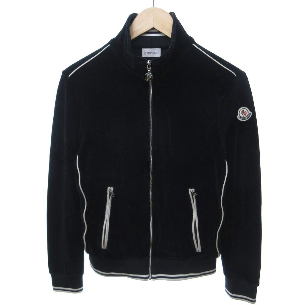 Moncler Velour Track Jacket Logo Patch Zip Up Black XS HW