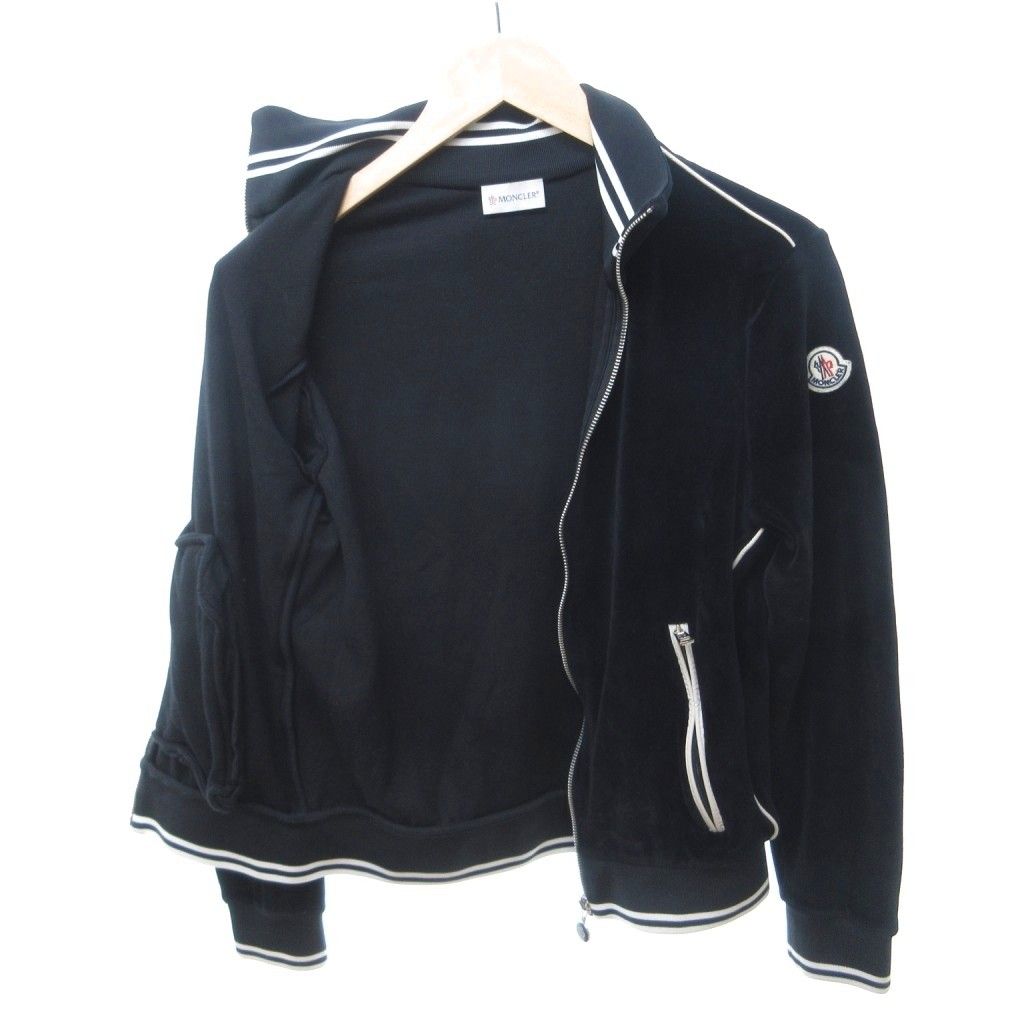 Moncler Velour Track Jacket Logo Patch Zip Up Black XS HW — view 4