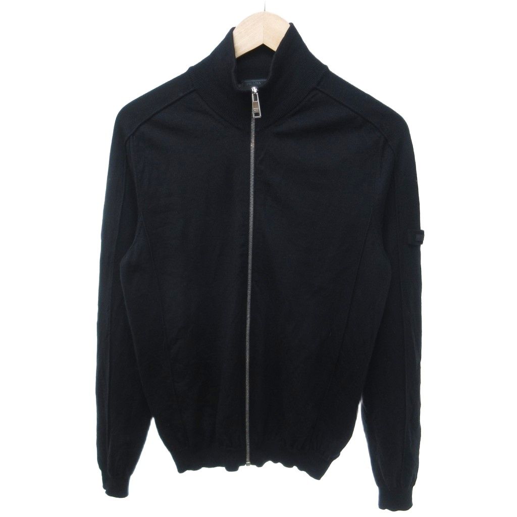 Prada Virgin Wool Driver's Knit Sweater Armband Logo Black 48 HW