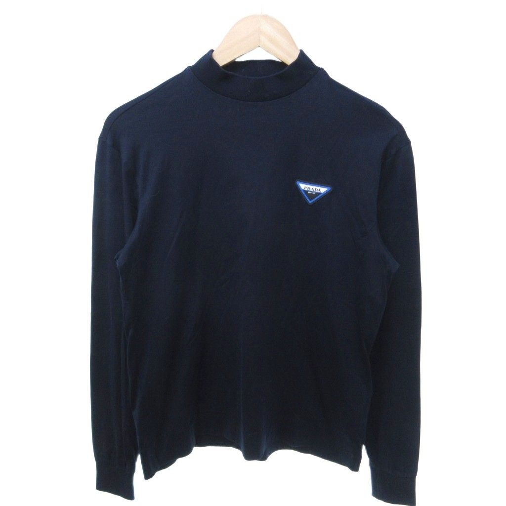 Prada Triangle Logo T-Shirt Long Sleeve Rubber Tag S Navy HW