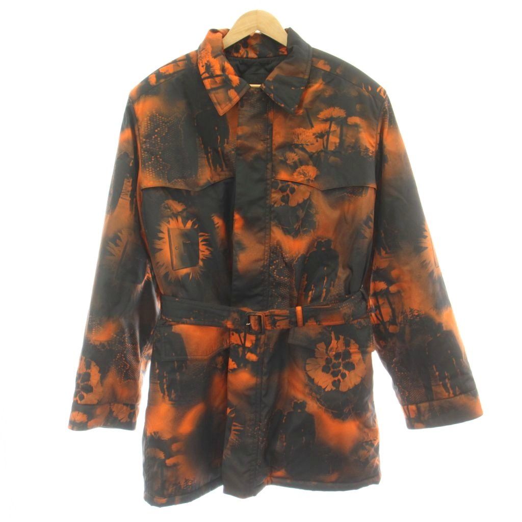 Prada Jacket Re-Nylon Graphic Print Coat Transfer Allover Pattern with Belt M