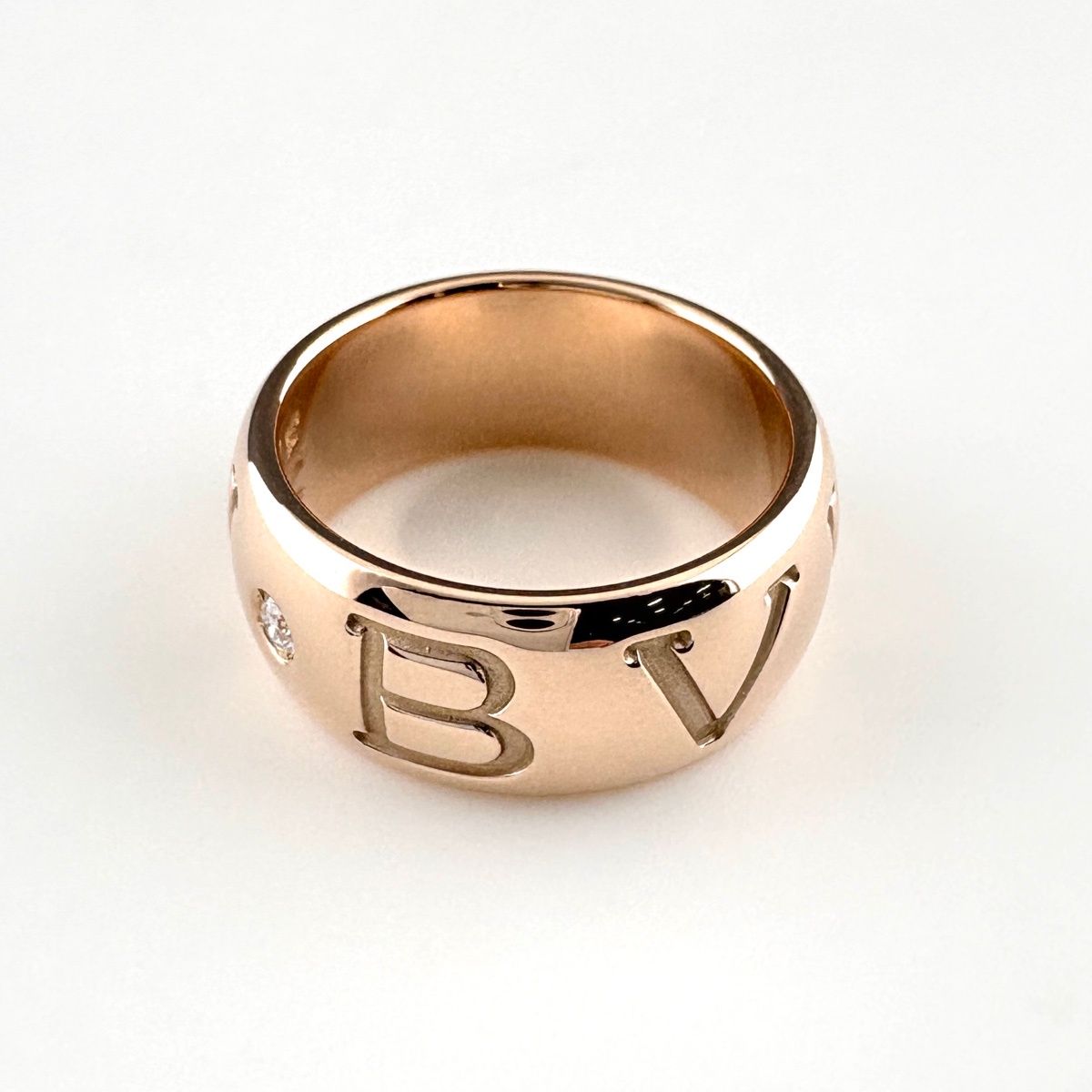 Bvlgari Mono Logo Ring PG Pink Gold Pave Diamond — view 3