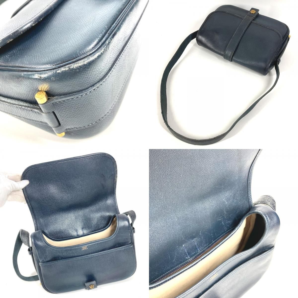 Hermes Shoulder Bag Noumea Leather Navy — view 7