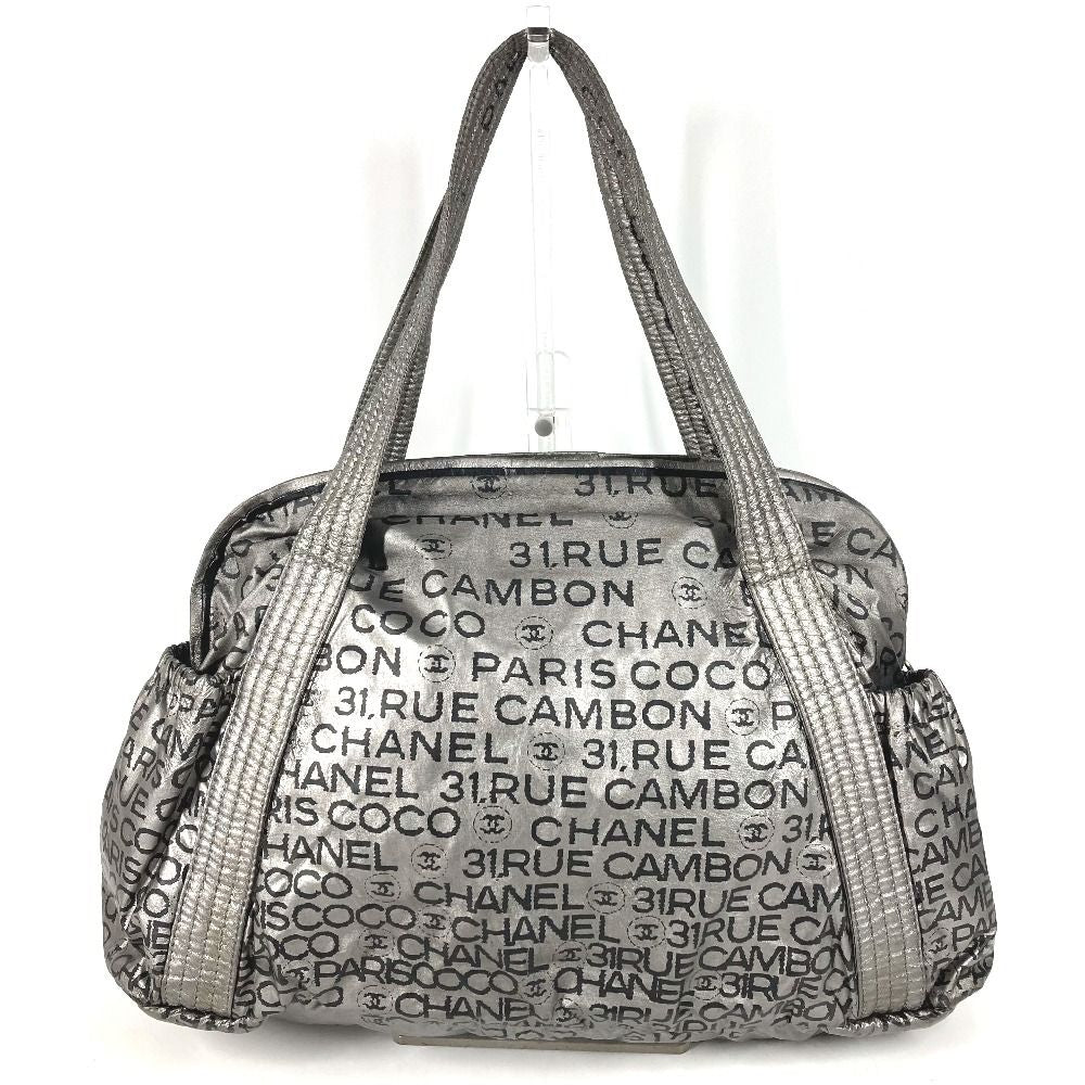 Chanel Boston Bag CC Logo Nylon Canvas Silver — view 2