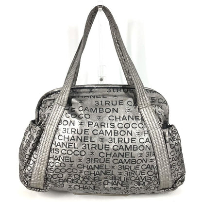 Chanel Boston Bag CC Logo Nylon Canvas Silver — view 2