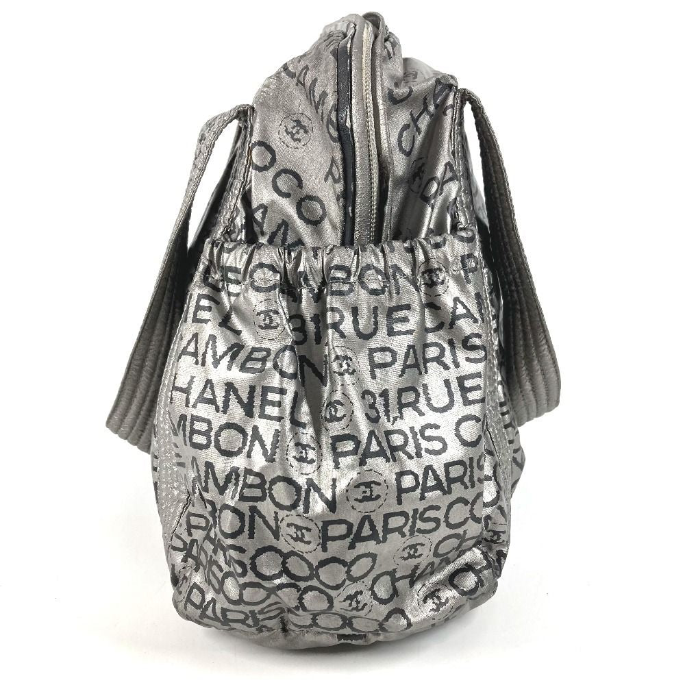 Chanel Boston Bag CC Logo Nylon Canvas Silver — view 3