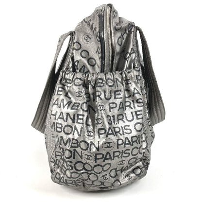 Chanel Boston Bag CC Logo Nylon Canvas Silver — view 3