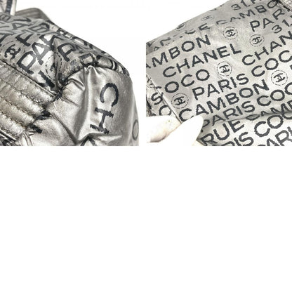 Chanel Boston Bag CC Logo Nylon Canvas Silver — view 9