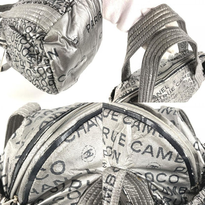 Chanel Boston Bag CC Logo Nylon Canvas Silver — view 7