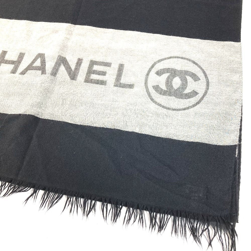 Chanel Shawl Logo Fringe Cashmere Black Scarf — view 3