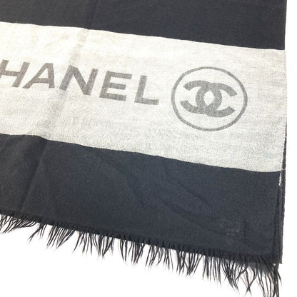 Chanel Shawl Logo Fringe Cashmere Black Scarf — view 3