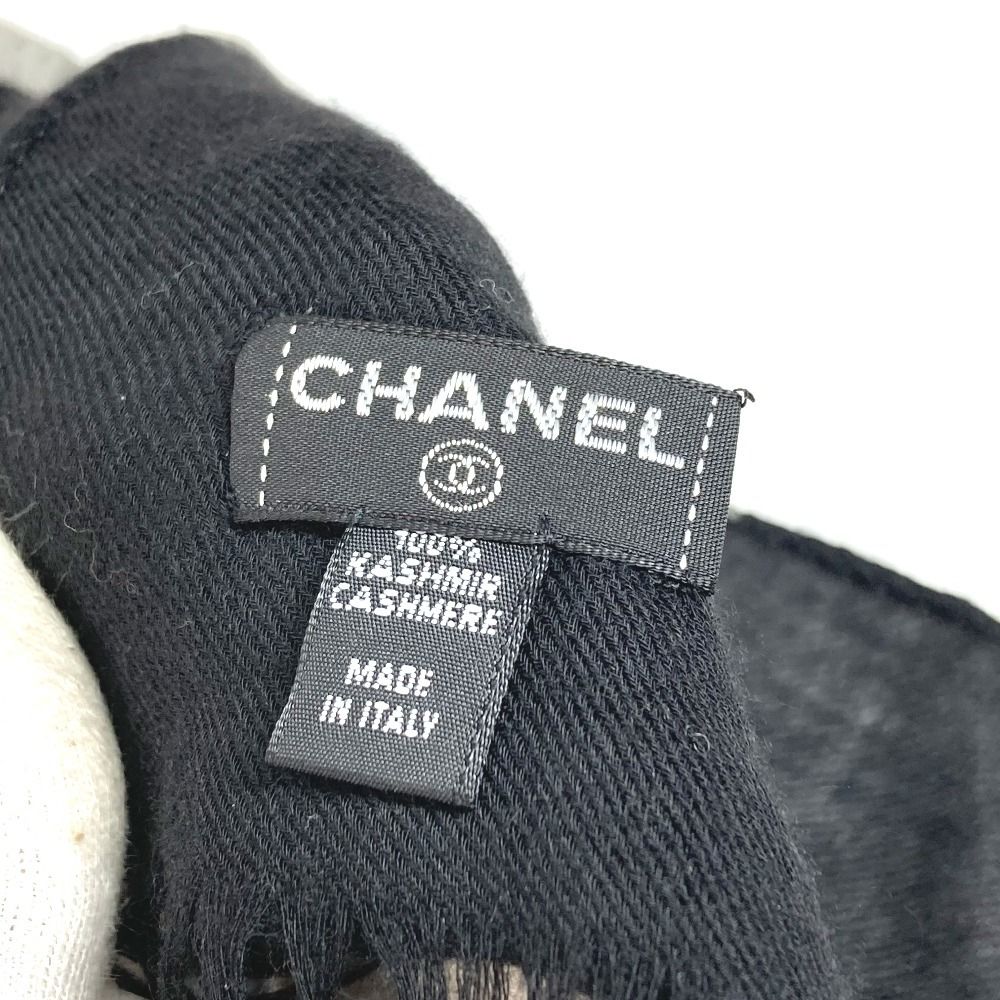 Chanel Shawl Logo Fringe Cashmere Black Scarf — view 8