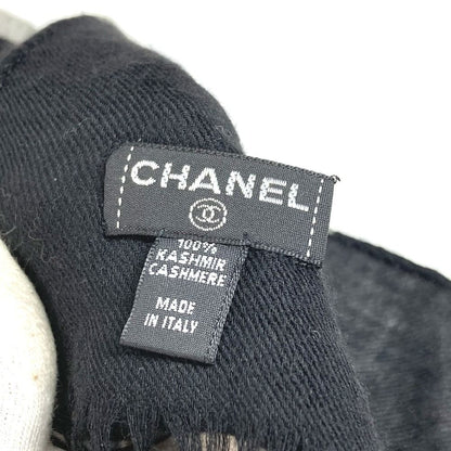 Chanel Shawl Logo Fringe Cashmere Black Scarf — view 8