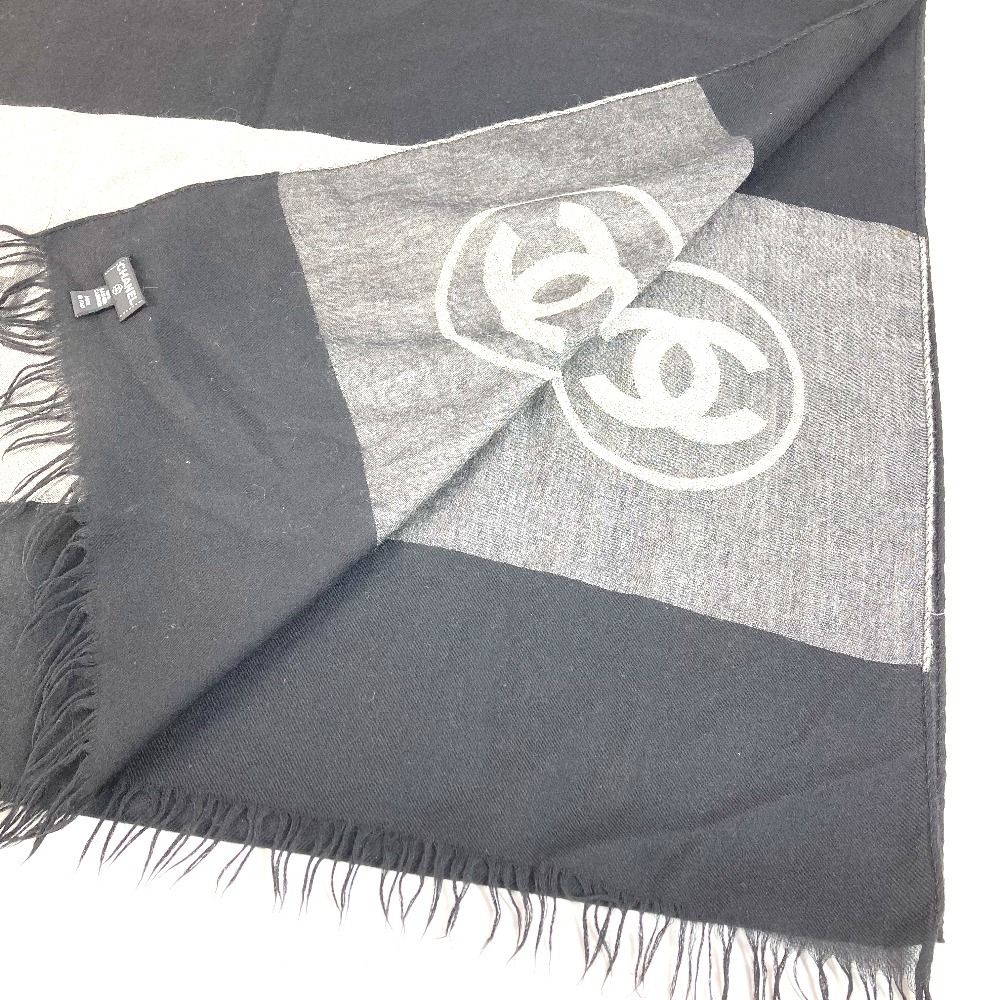 Chanel Shawl Logo Fringe Cashmere Black Scarf — view 4