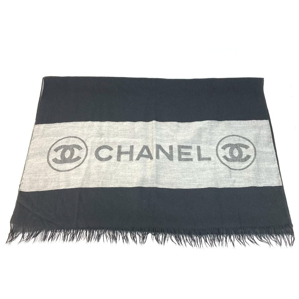 Chanel Shawl Logo Fringe Cashmere Black Scarf — view 6