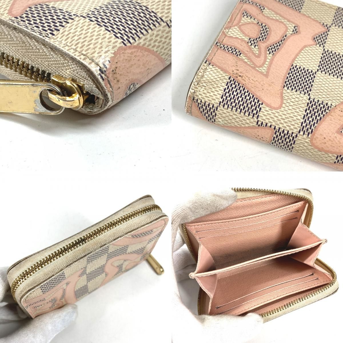 Louis Vuitton Coin Case Zippy Purse Damier Azur Canvas Pink — view 7