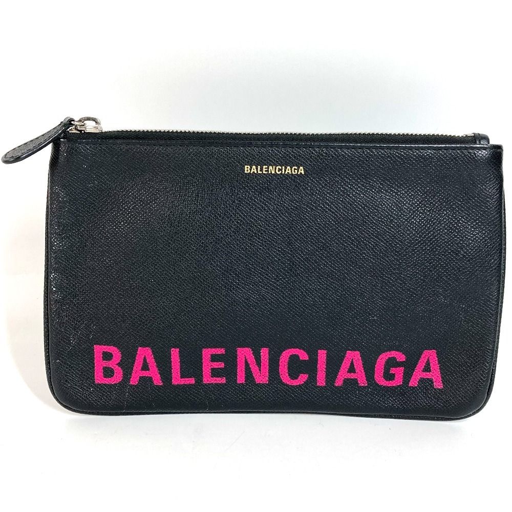Balenciaga Clutch Logo Bicolor Leather Black
