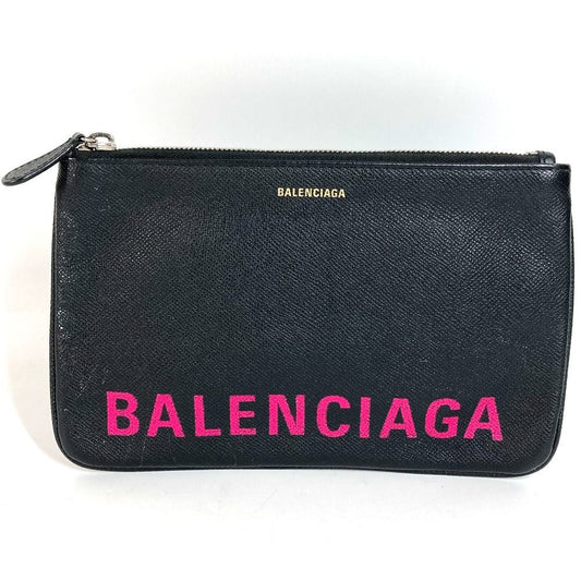 Balenciaga Clutch Logo Bicolor Leather Black