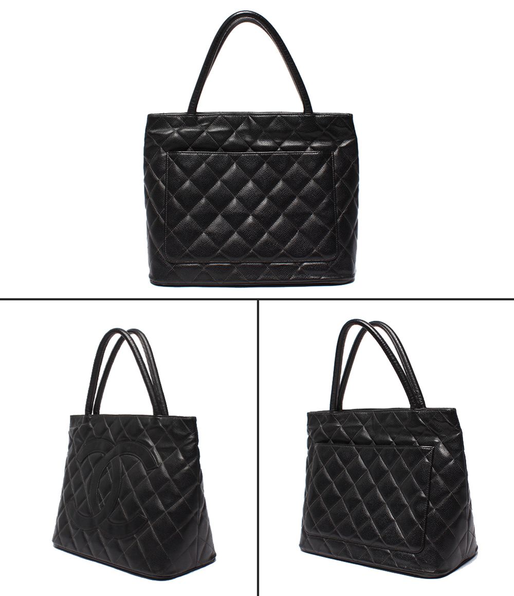 Chanel Tote Silver Quilted Caviar Leather Reprint — view 2