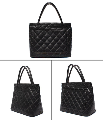 Chanel Tote Silver Quilted Caviar Leather Reprint — view 2