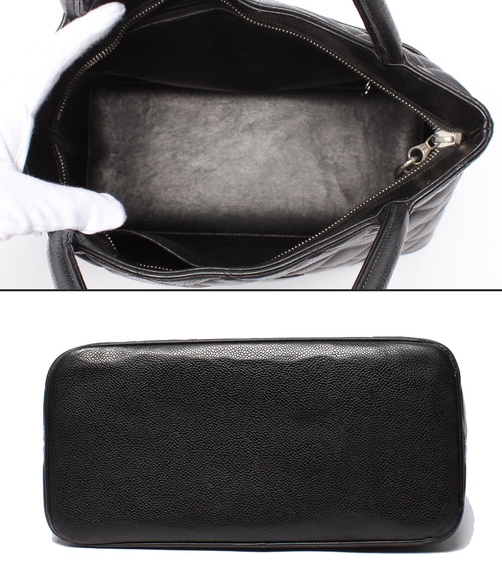 Chanel Tote Silver Quilted Caviar Leather Reprint — view 3