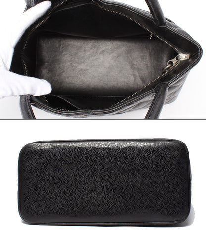 Chanel Tote Silver Quilted Caviar Leather Reprint — view 3