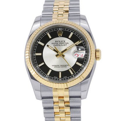 Rolex Datejust D Number SS 18k Yellow Gold Watch Silver Black Dial