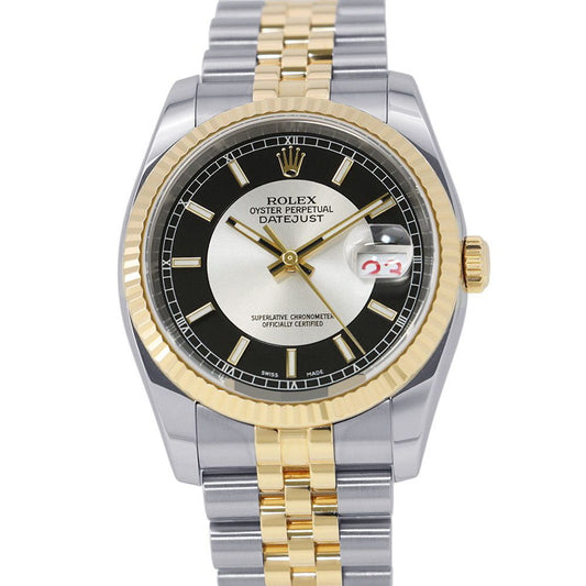 Rolex Datejust D Number SS 18k Yellow Gold Watch Silver Black Dial
