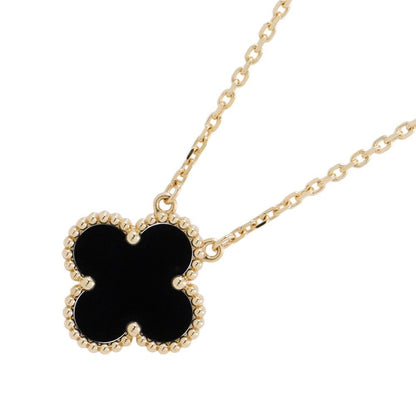 Van Cleef & Arpels Necklace Vintage Alhambra Pendant Onyx 18k Yellow Gold
