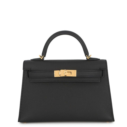 Hermes Handbag Mini Kelly Sellier Black Gold Epsom 2-Way