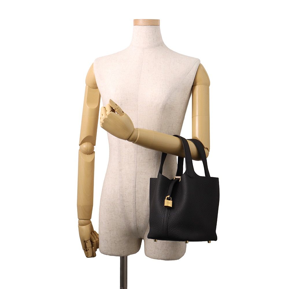 Hermes Handbag Picotin Lock PM Black Gold Taurillon Clemence — view 4
