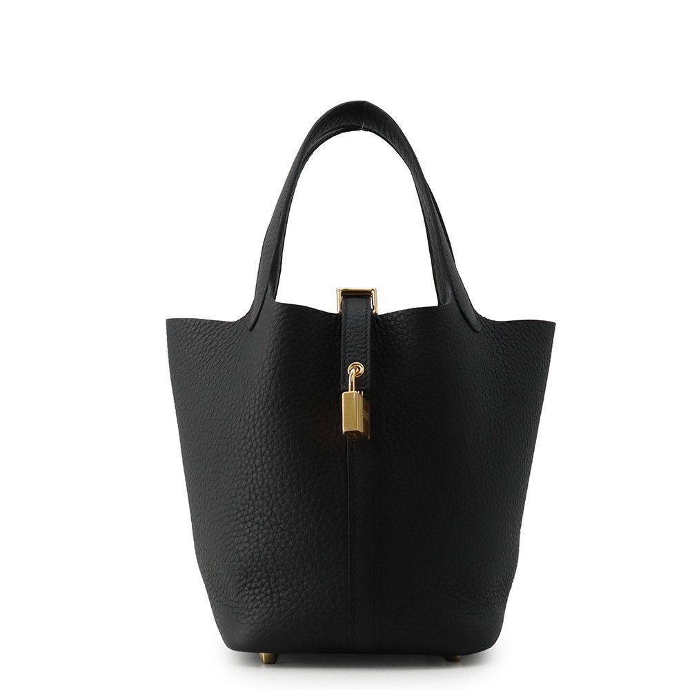 Hermes Handbag Picotin Lock PM Black Gold Taurillon Clemence