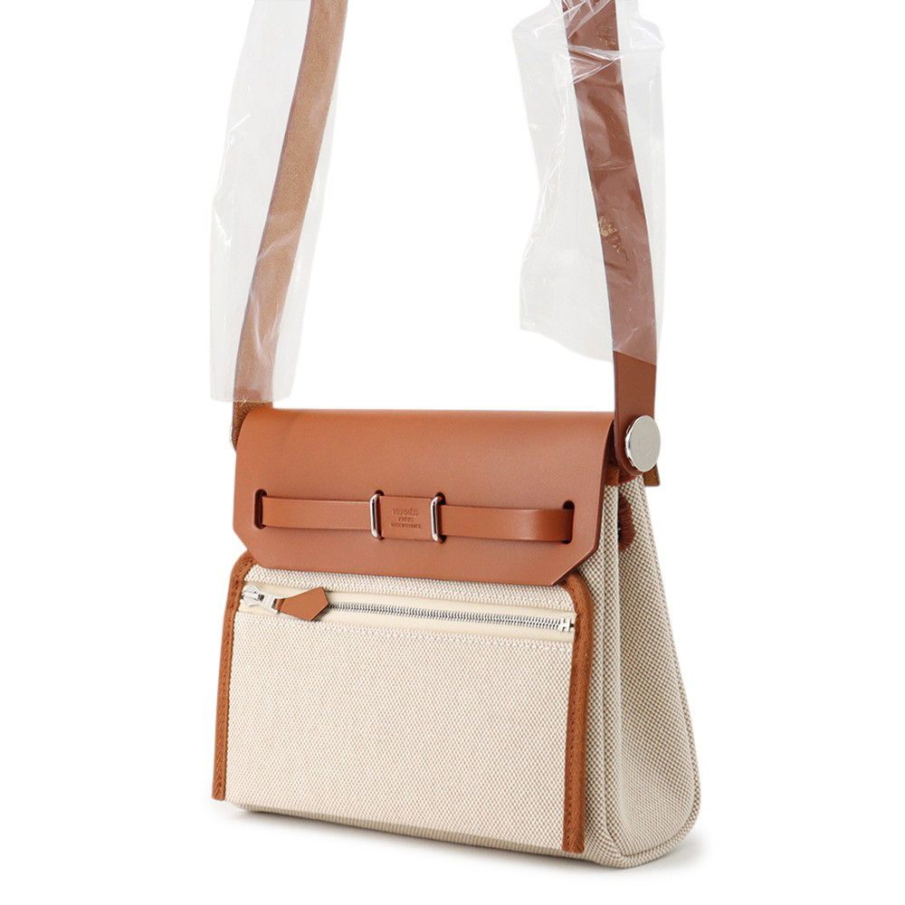 Hermes Shoulder Bag Herbag Zip Mini Ecru Fauve Silver Toile Ash Vache Hunter — view 2