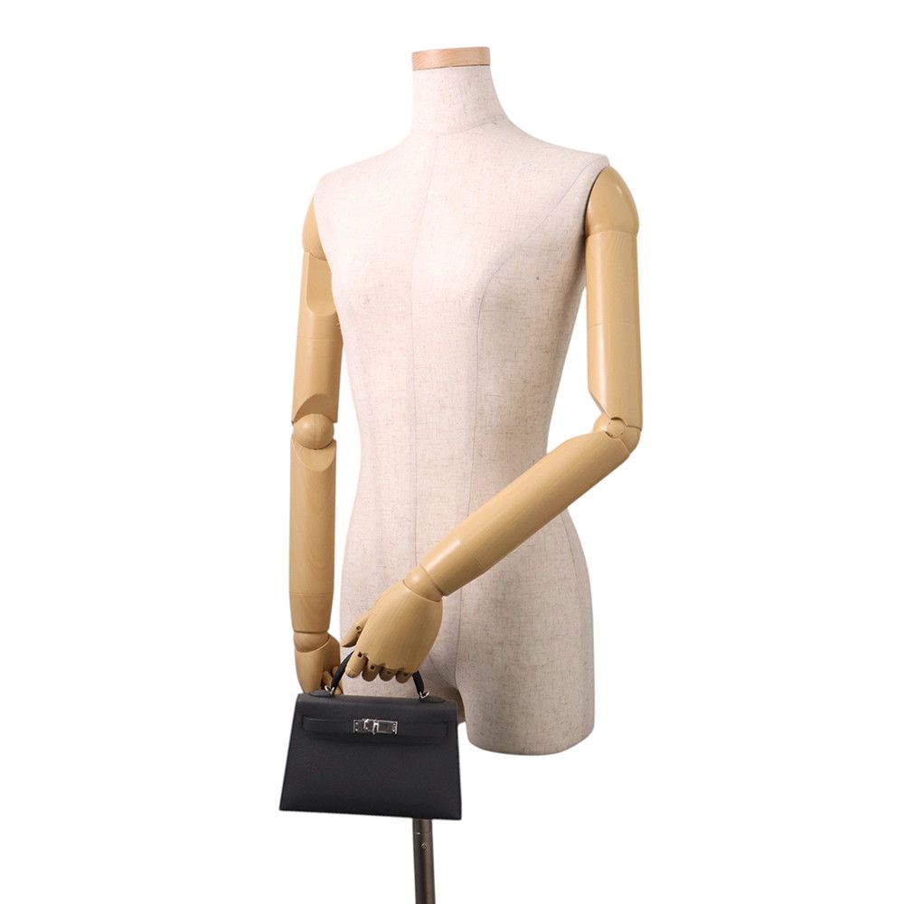 Hermes Handbag Mini Kelly 2 Sellier Black Silver Epsom 2-Way — view 4