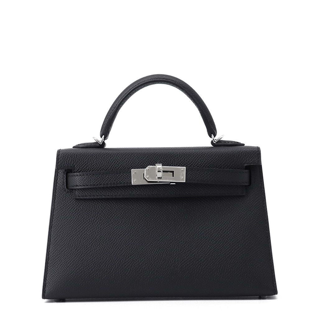 Hermes Handbag Mini Kelly 2 Sellier Black Silver Epsom 2-Way