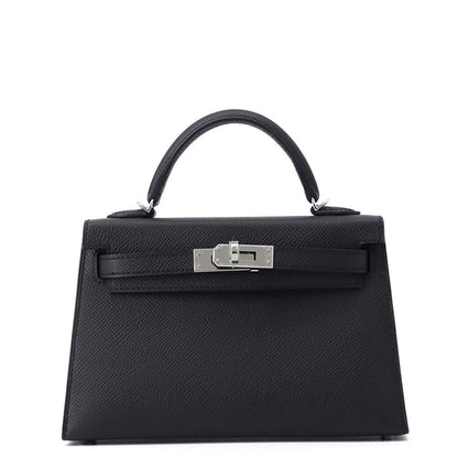 Hermes Handbag Mini Kelly 2 Sellier Black Silver Epsom 2-Way