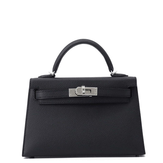 Hermes Handbag Mini Kelly 2 Sellier Black Silver Epsom 2-Way