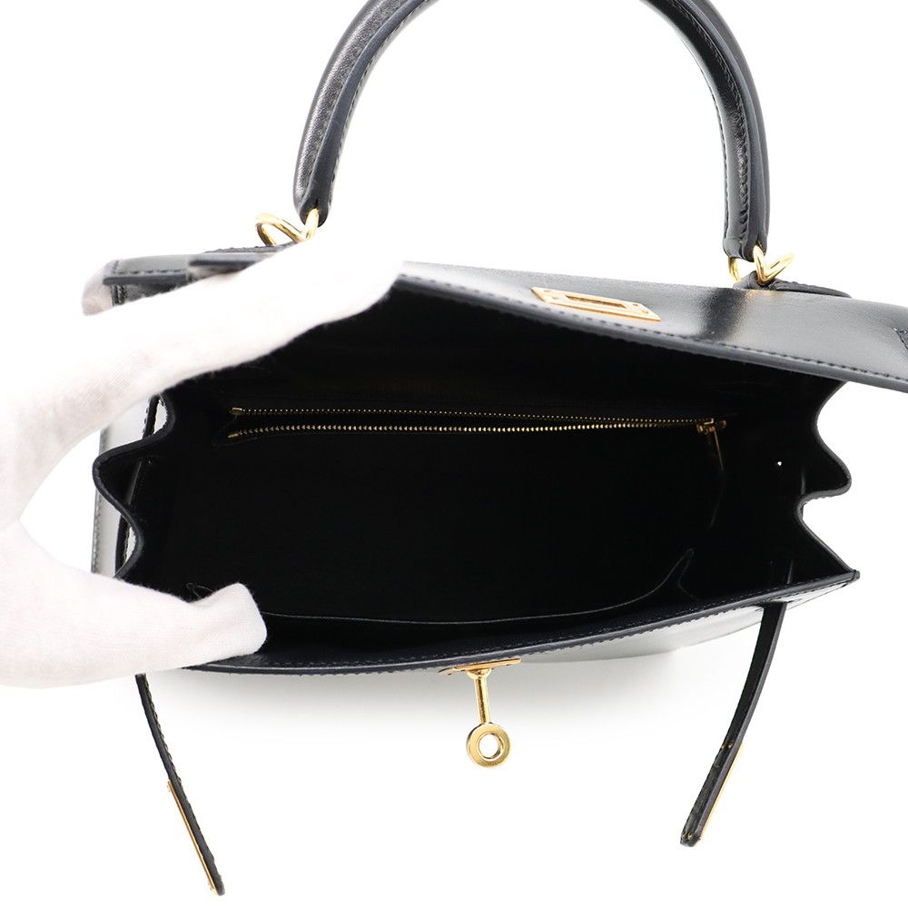 Hermes Handbag Kelly 25 Sellier Black Gold Box Calf 2-Way — view 6