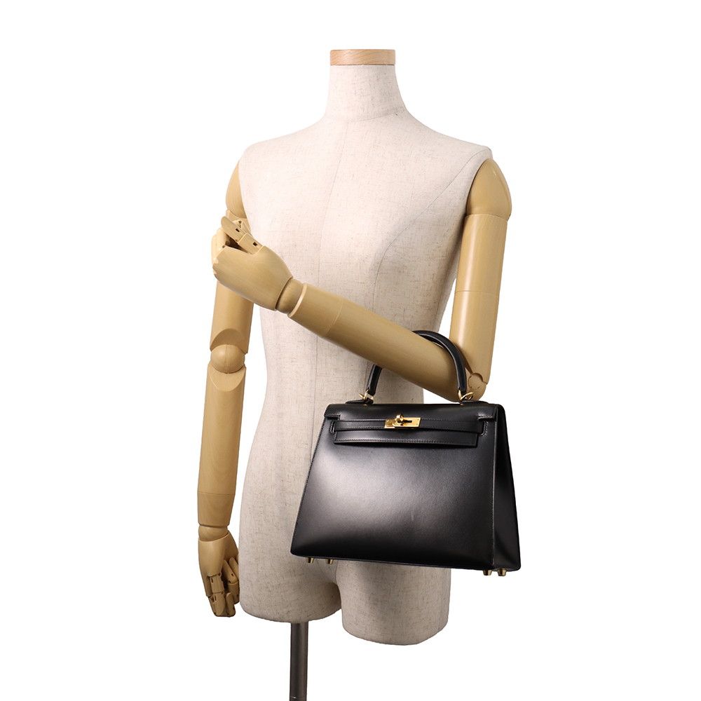 Hermes Handbag Kelly 25 Sellier Black Gold Box Calf 2-Way — view 4